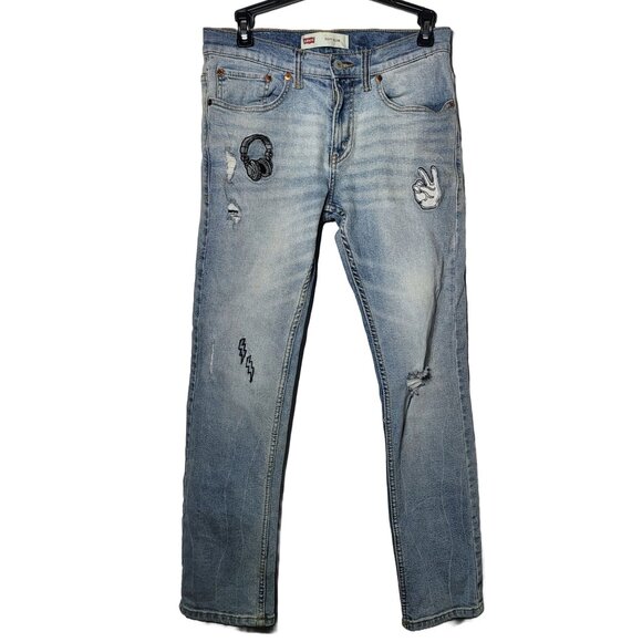 Levi's Girls 511 Slim Denim Distressed Patch Blue Jeans Size 16 Streetwear - Picture 1 of 14